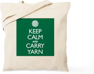 CafePress Green Keep Calm And Carry Yarn Tote Bag Reusable Natural Beige Canvas Shopping Bag