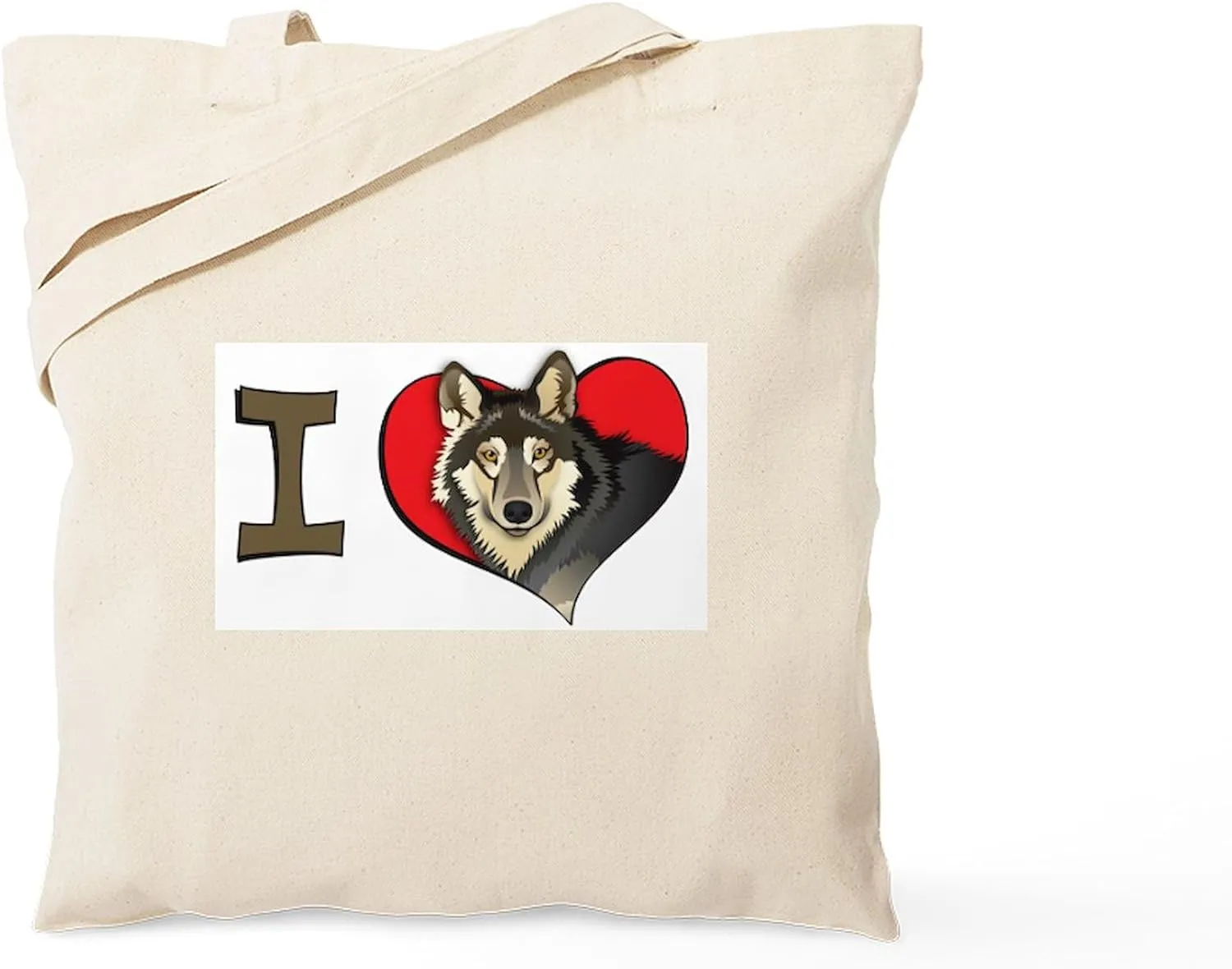 CafePress I Heart Wolves Tote Bag Natural Canvas Tote Bag, Reusable Shopping Bag