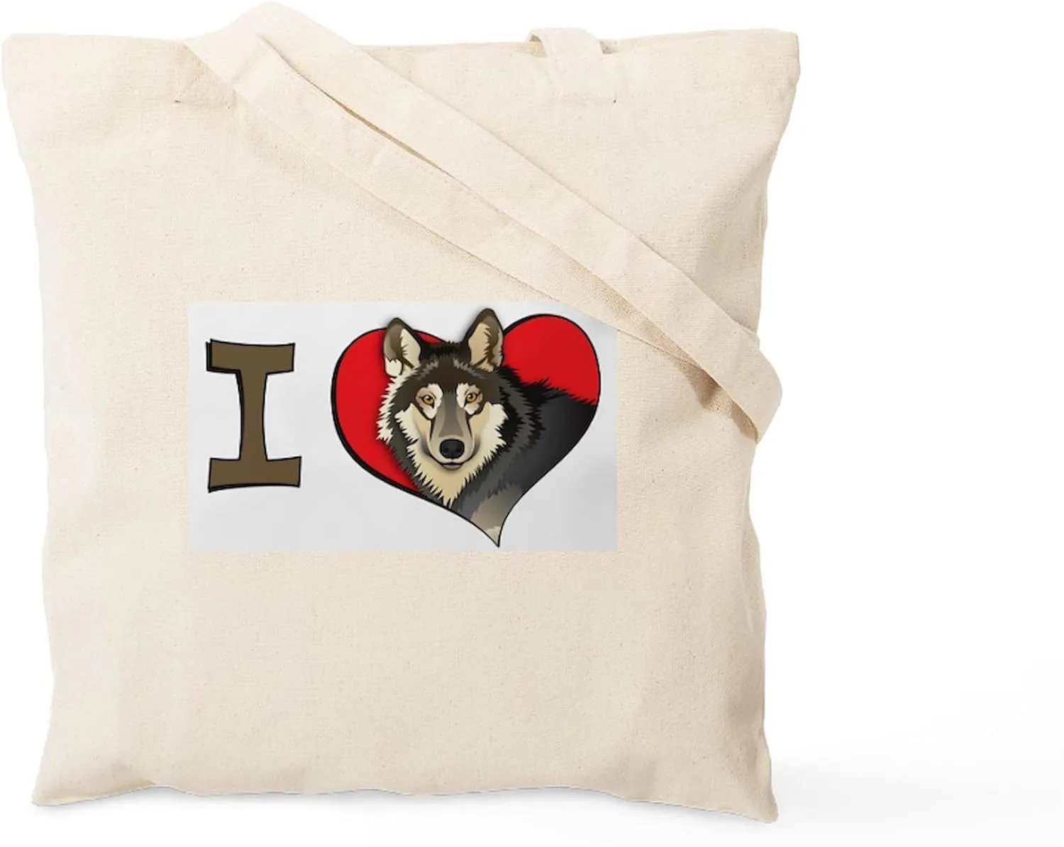 CafePress I Heart Wolves Tote Bag Natural Canvas Tote Bag, Reusable Shopping Bag