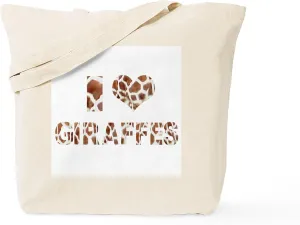 CafePress I Love Giraffes Tote Bag Natural Canvas Tote Bag, Reusable Shopping Bag
