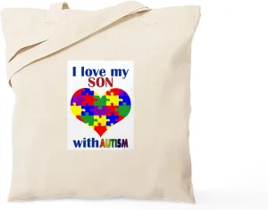 CafePress I Love My Son With Autism Tote Bag Natural Canvas Tote Bag, Reusable Shopping Bag