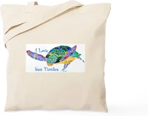 CafePress I Love Sea Turtles 2 Tote Bag Natural Canvas Tote Bag, Reusable Shopping Bag