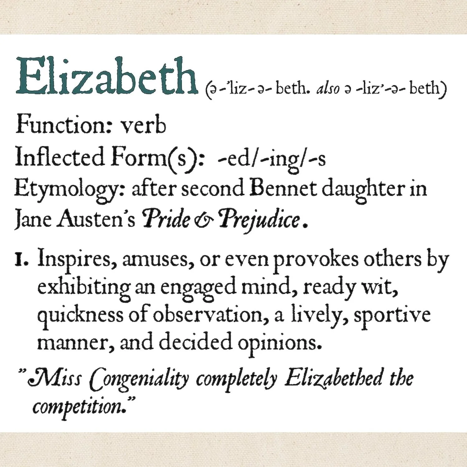 CafePress Jane Austen Darcy Elizabeth Definition Tote Bag Reusable Natural Beige Canvas Shopping Bag