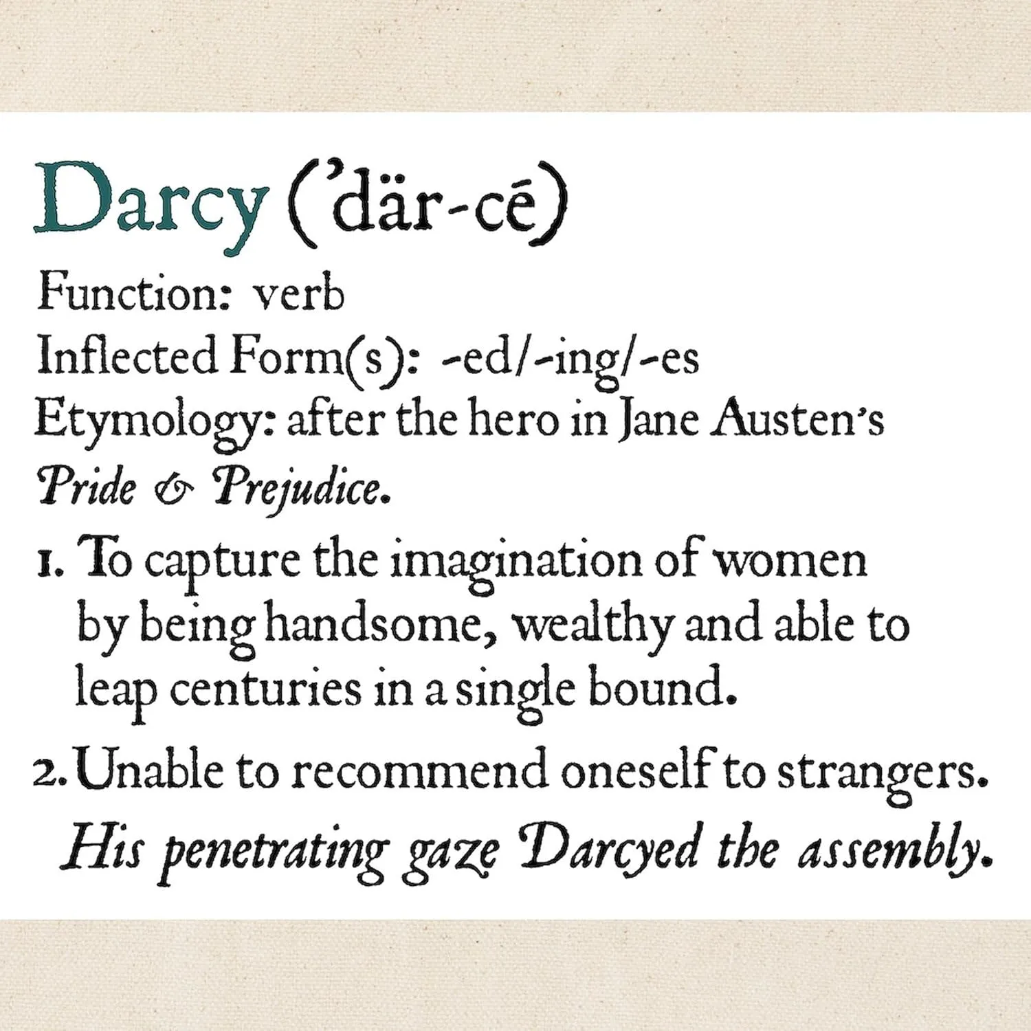 CafePress Jane Austen Darcy Elizabeth Definition Tote Bag Reusable Natural Beige Canvas Shopping Bag
