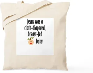 CafePress Jesus Cloth Diapered Breast Fed Tote Bag Natural Canvas Tote Bag, Reusable Shopping Bag