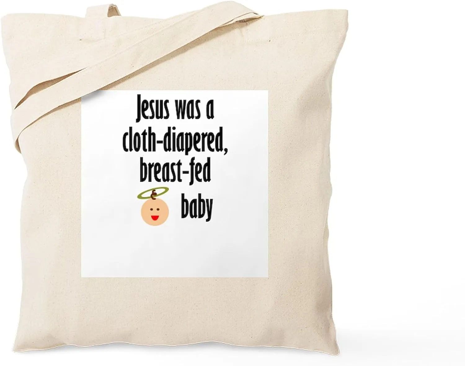 CafePress Jesus Cloth Diapered Breast Fed Tote Bag Natural Canvas Tote Bag, Reusable Shopping Bag
