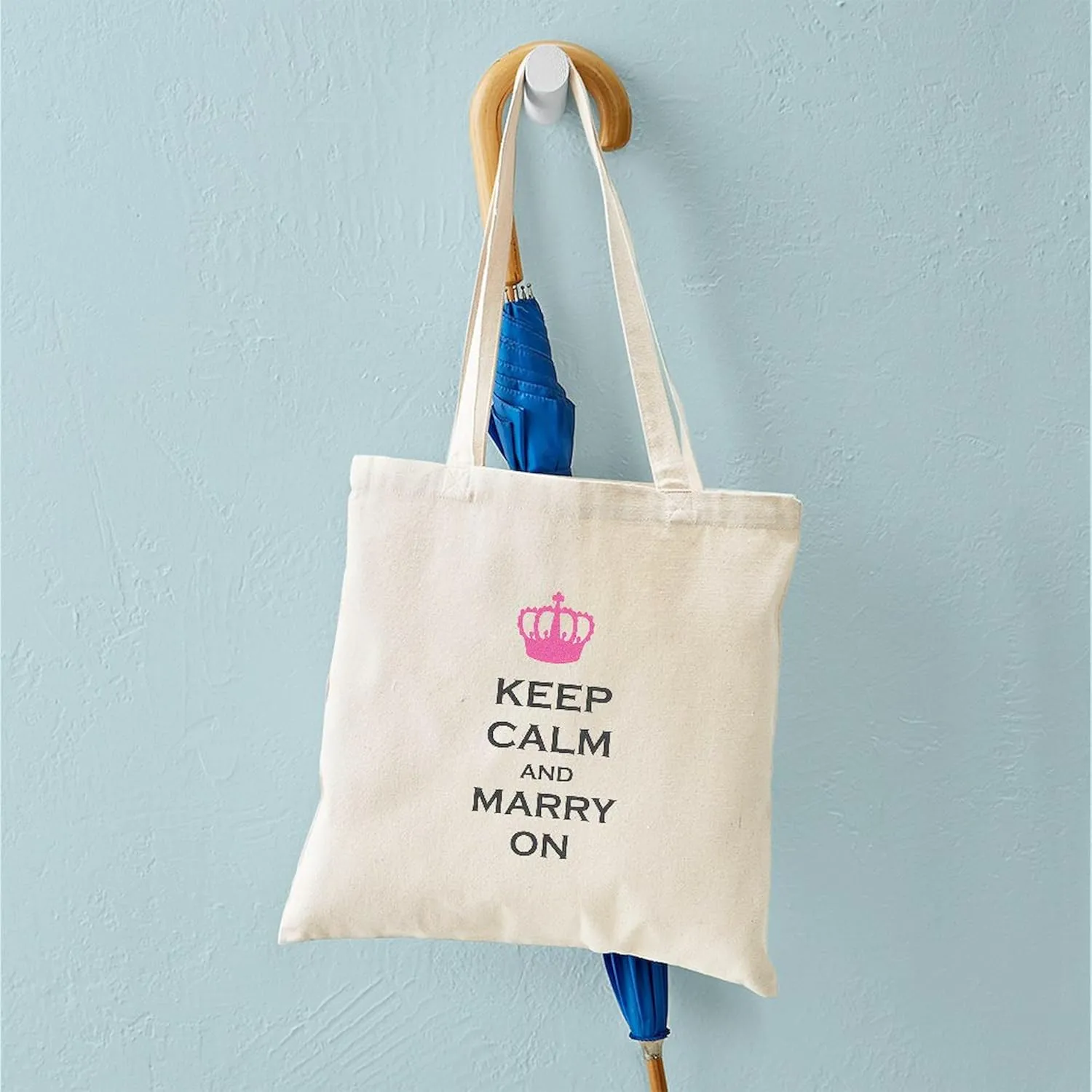 CafePress Keep Calm And Marry On Carry On Pink Crown Tote Ba Natural Canvas Tote Bag, Reusable Shopping Bag