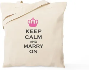 CafePress Keep Calm And Marry On Carry On Pink Crown Tote Ba Natural Canvas Tote Bag, Reusable Shopping Bag