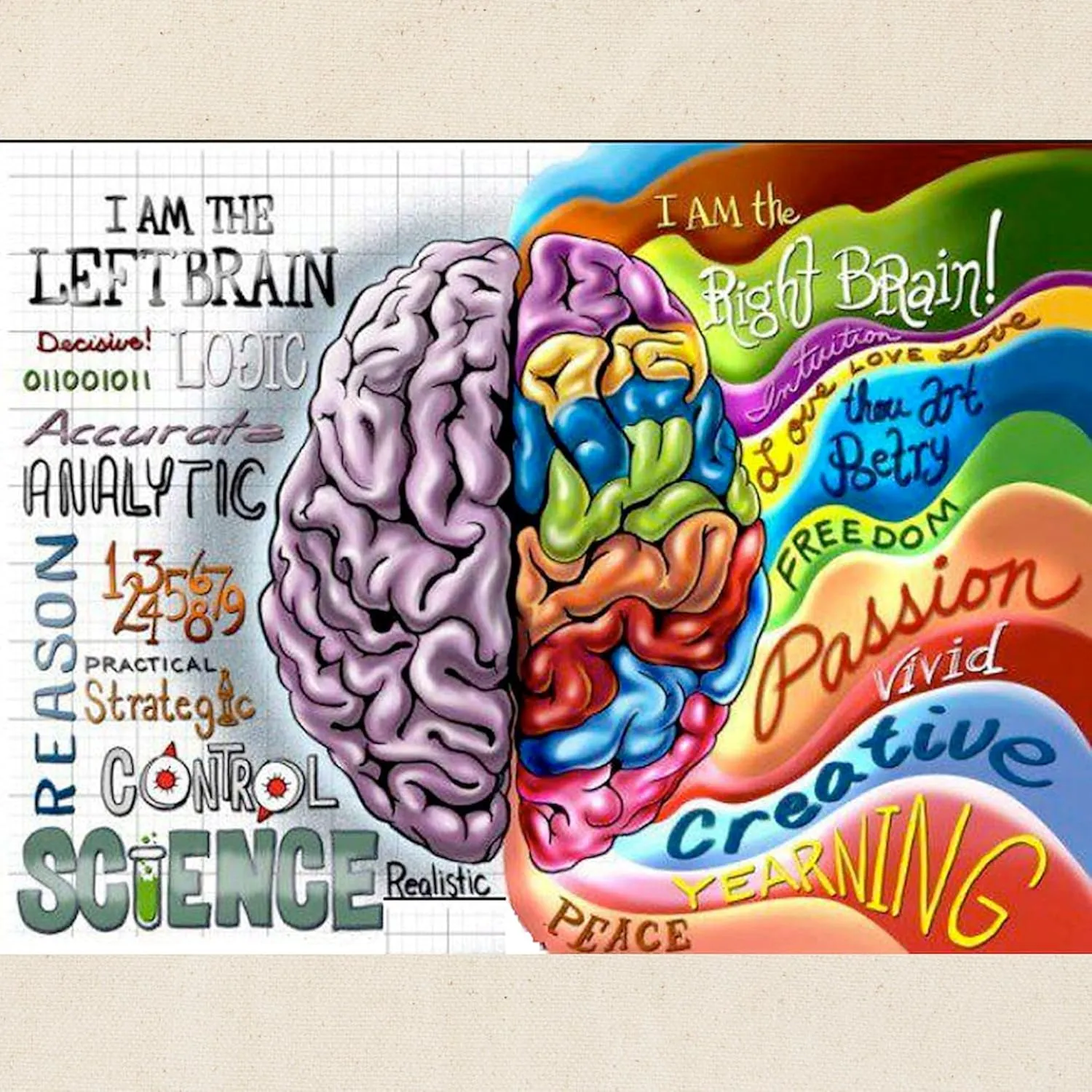 CafePress Left Brain, Right Brain Tote Bag Natural Canvas Tote Bag, Reusable Shopping Bag