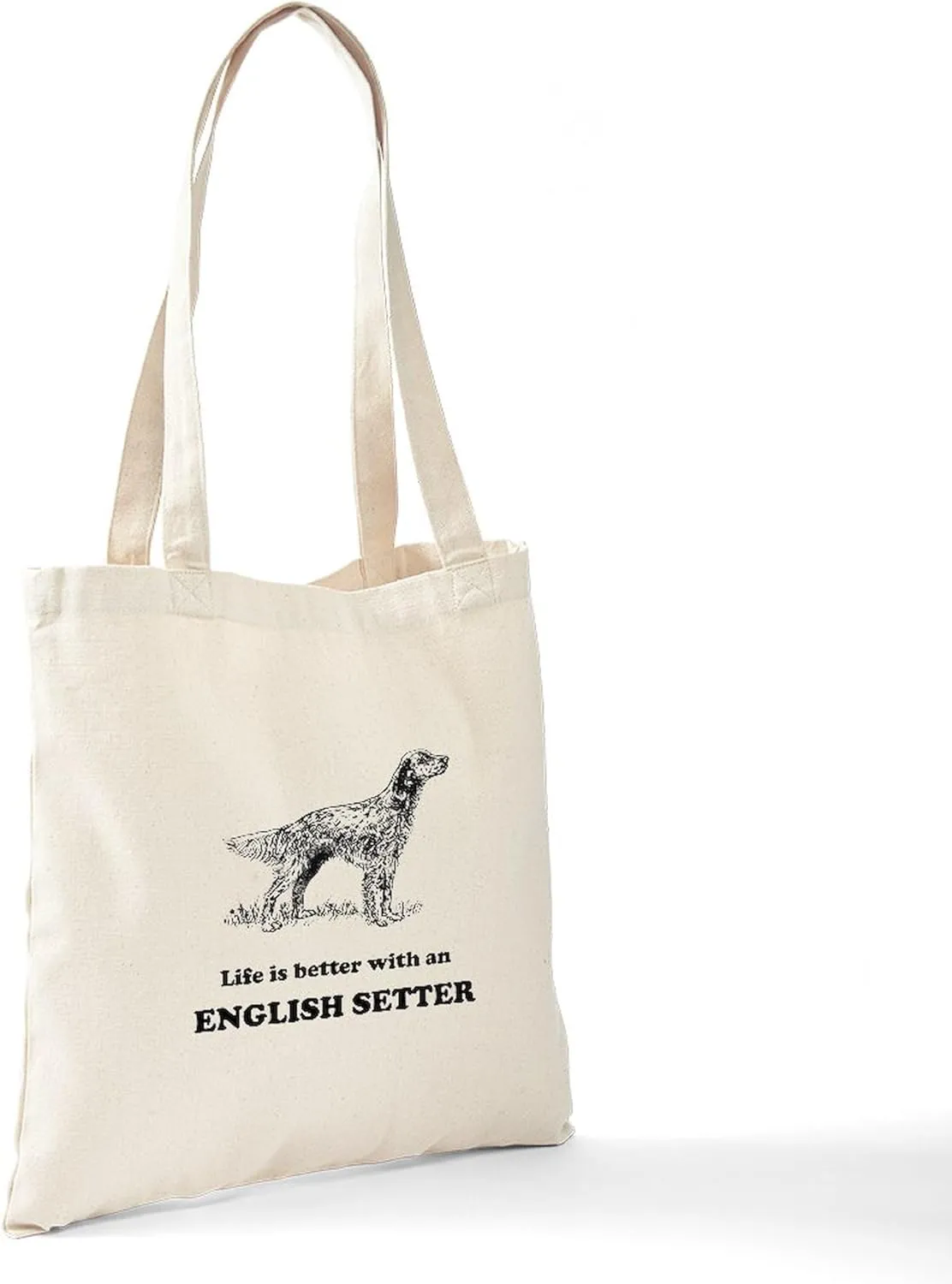 CafePress Life Is Better With An English Setter Tote Bag Natural Canvas Tote Bag, Reusable Shopping Bag