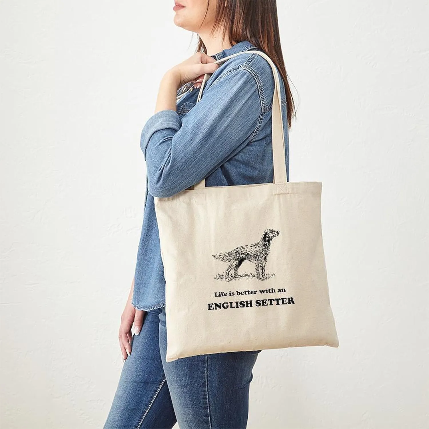 CafePress Life Is Better With An English Setter Tote Bag Natural Canvas Tote Bag, Reusable Shopping Bag