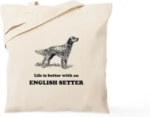 CafePress Life Is Better With An English Setter Tote Bag Natural Canvas Tote Bag, Reusable Shopping Bag