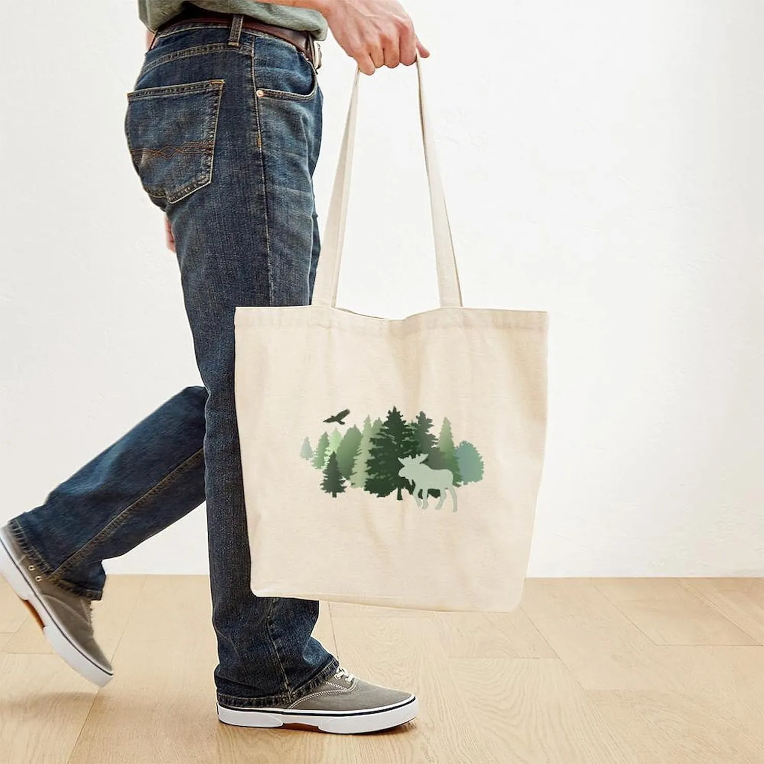 CafePress Moose In The Forest Tote Bag Natural Canvas Tote Bag, Reusable Shopping Bag