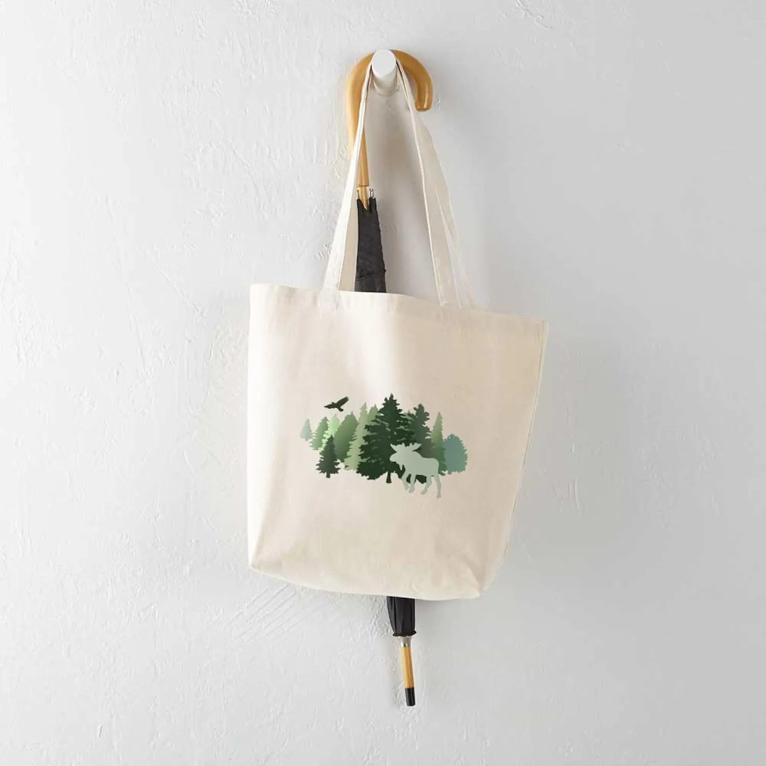 CafePress Moose In The Forest Tote Bag Natural Canvas Tote Bag, Reusable Shopping Bag