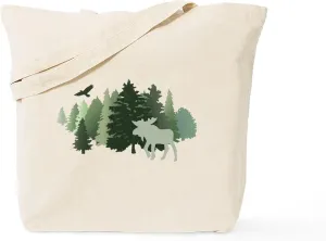CafePress Moose In The Forest Tote Bag Natural Canvas Tote Bag, Reusable Shopping Bag