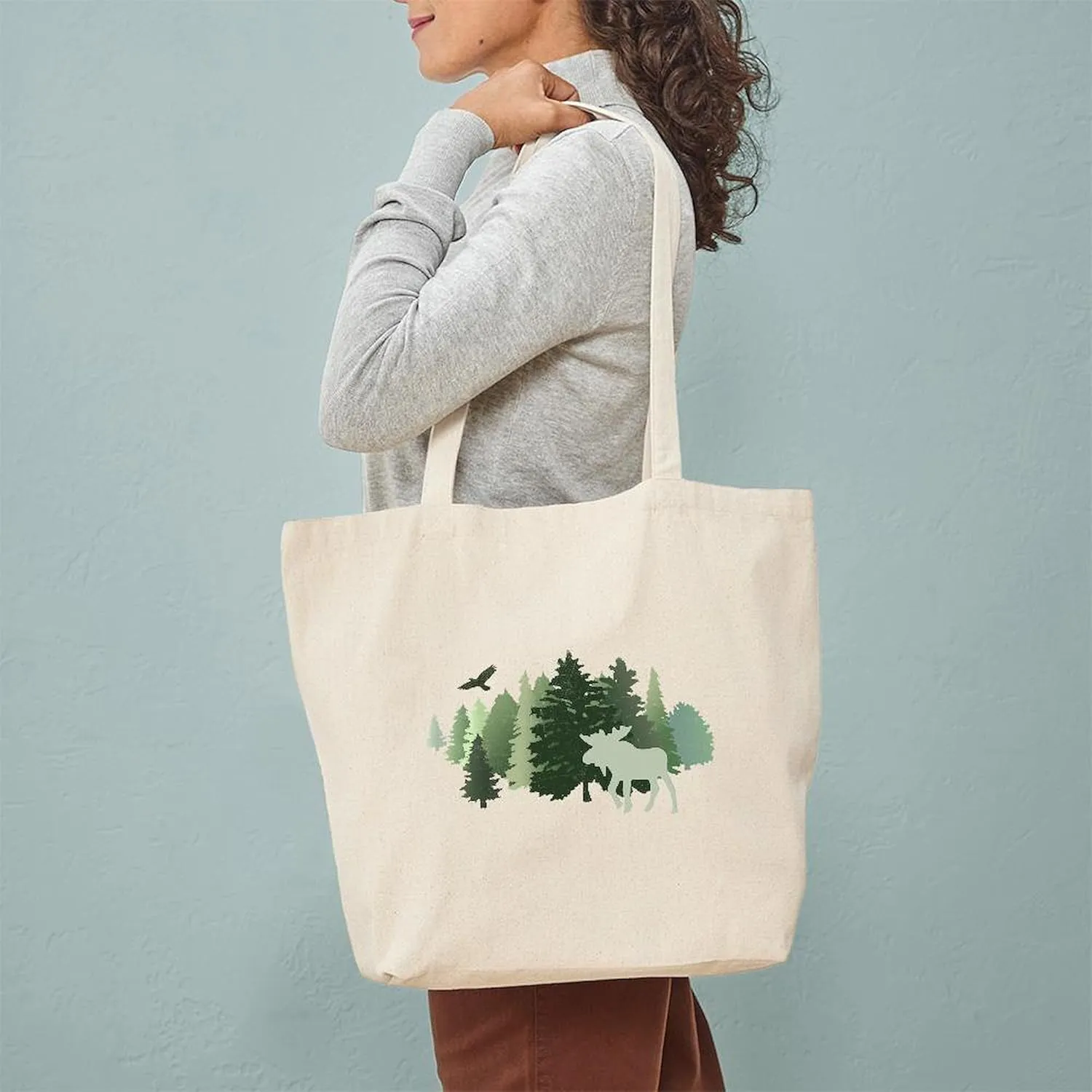 CafePress Moose In The Forest Tote Bag Natural Canvas Tote Bag, Reusable Shopping Bag