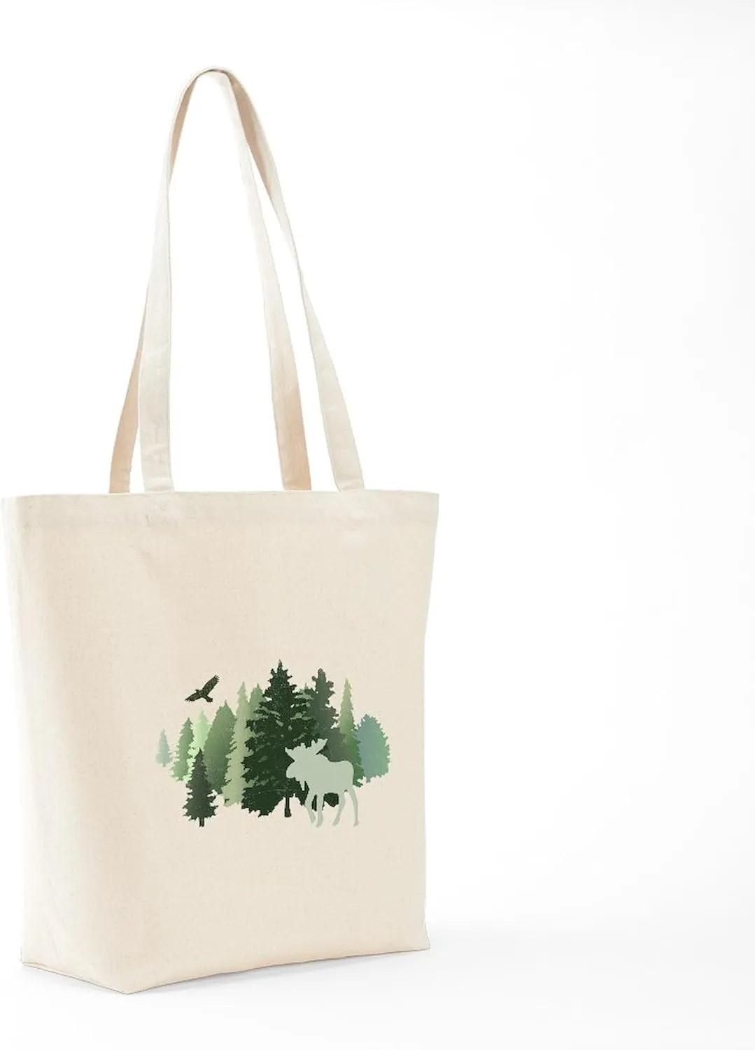 CafePress Moose In The Forest Tote Bag Natural Canvas Tote Bag, Reusable Shopping Bag
