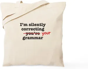 CafePress Silently Correcting Grammar Tote Bag Natural Canvas Tote Bag, Reusable Shopping Bag