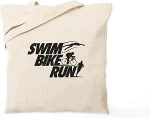 CafePress Swim Bike Run Tote Bag Natural Canvas Tote Bag, Reusable Shopping Bag