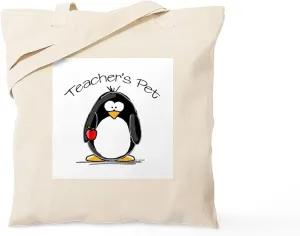 CafePress Teachers Pet Penguin Tote Bag Natural Canvas Tote Bag, Reusable Shopping Bag
