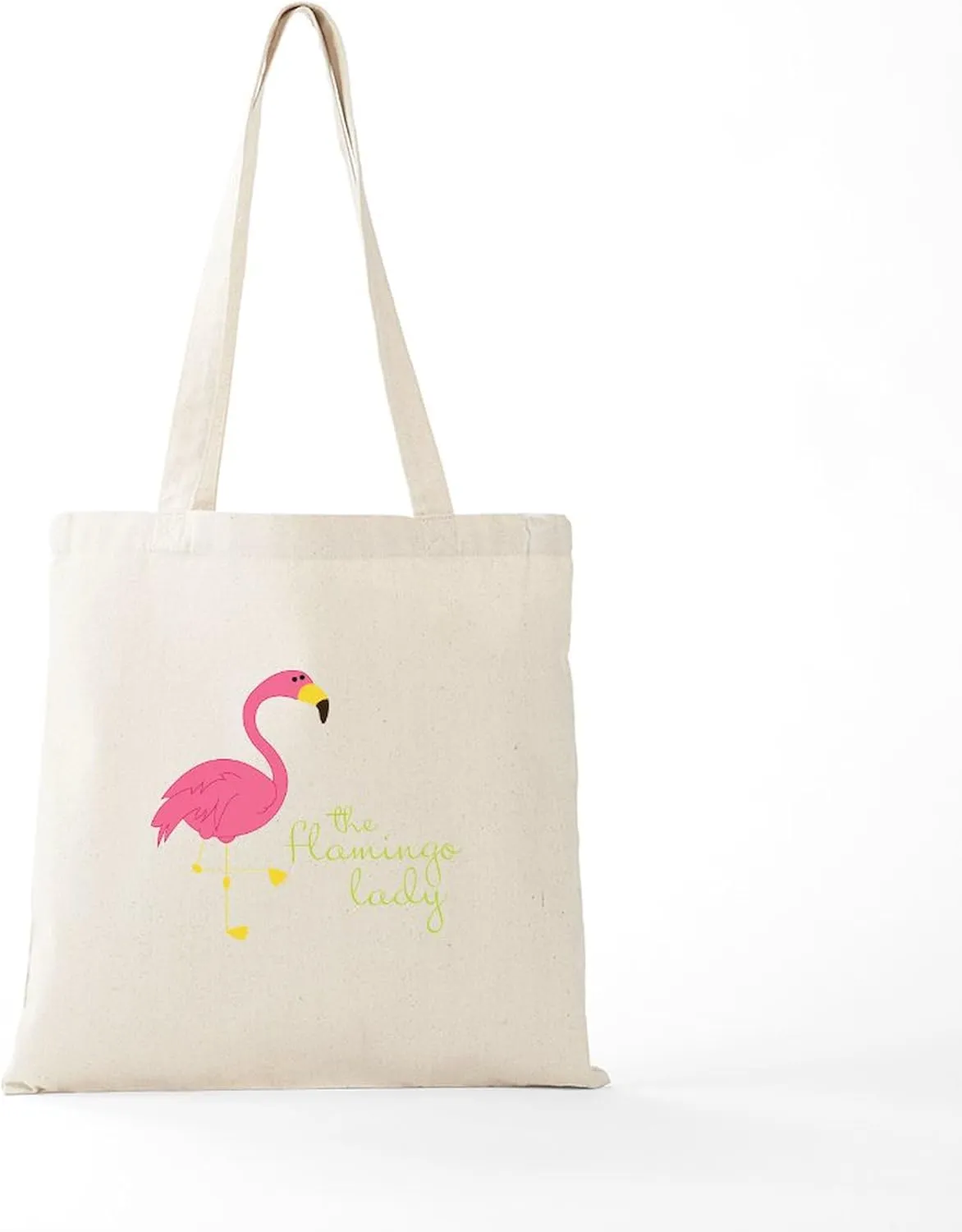 CafePress The Flamingo Lady Tote Bag Reusable Natural Beige Canvas Shopping Bag
