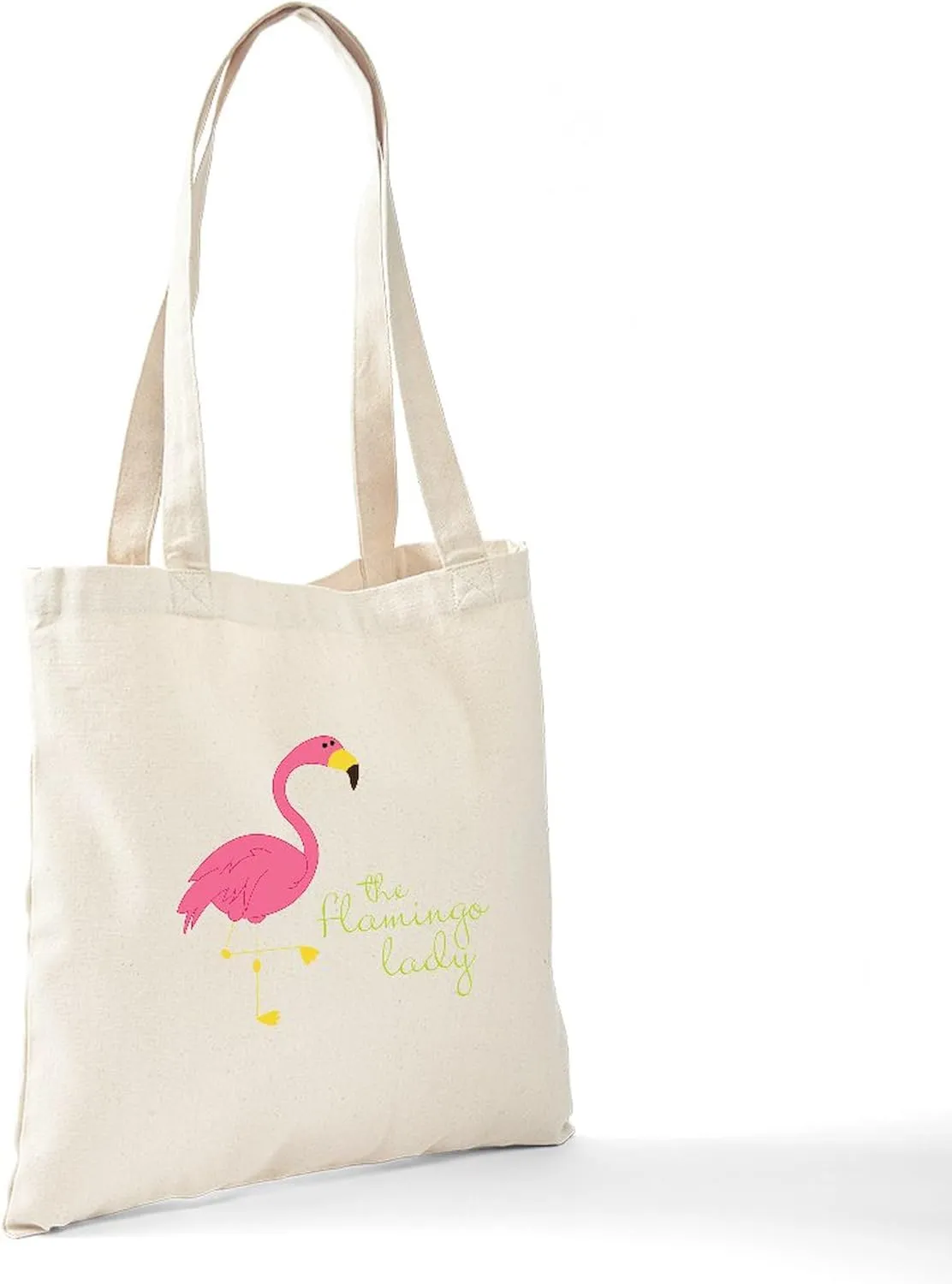 CafePress The Flamingo Lady Tote Bag Reusable Natural Beige Canvas Shopping Bag