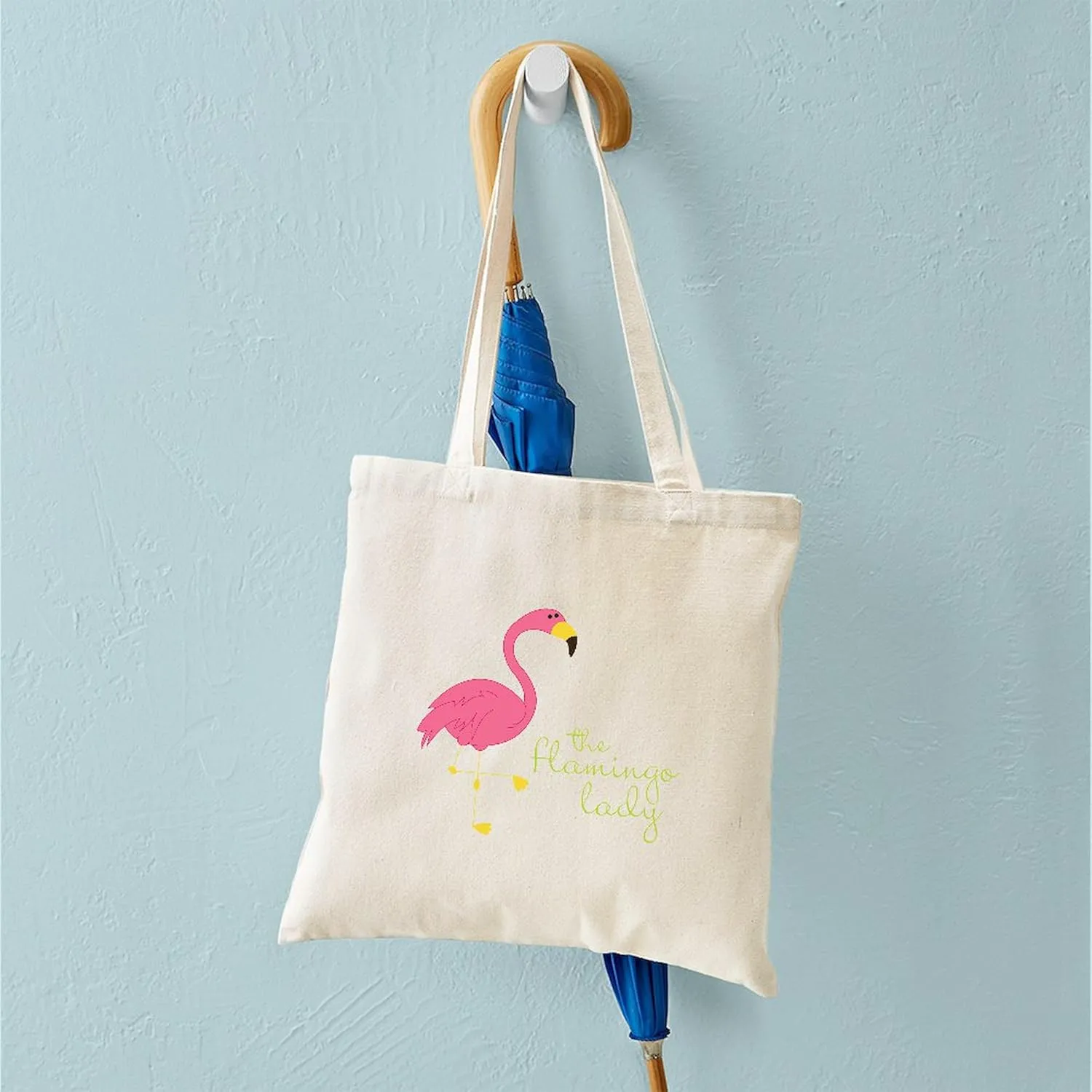 CafePress The Flamingo Lady Tote Bag Reusable Natural Beige Canvas Shopping Bag
