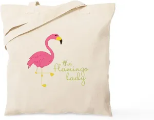 CafePress The Flamingo Lady Tote Bag Reusable Natural Beige Canvas Shopping Bag
