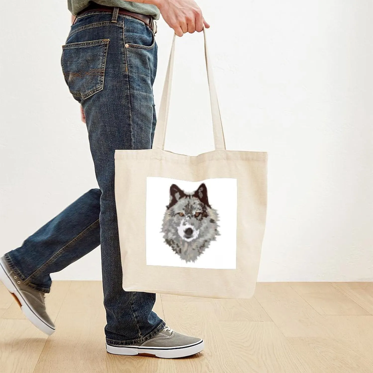 CafePress WOLF Tote Bag Reusable Natural Beige Canvas Shopping Bag