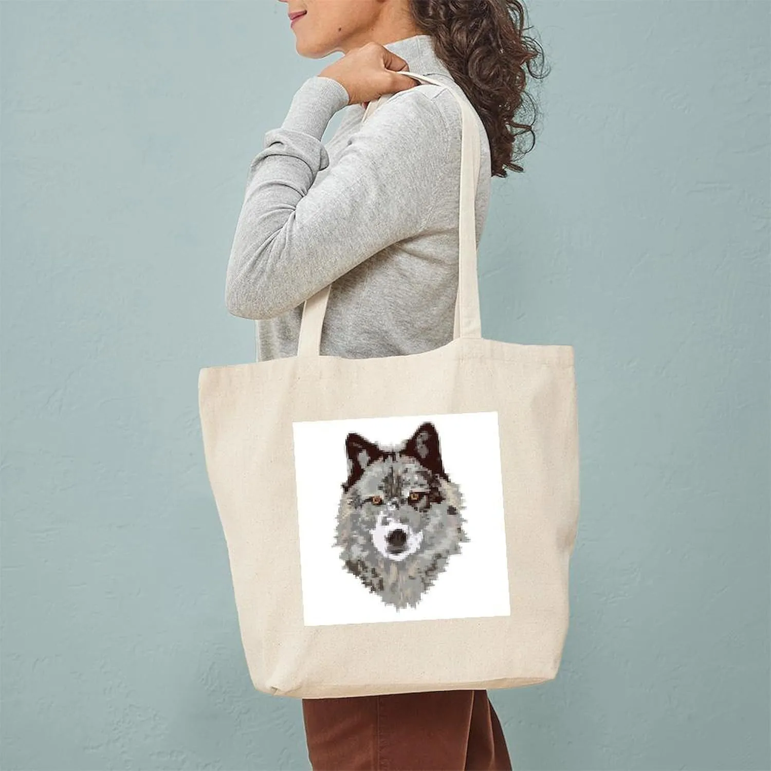CafePress WOLF Tote Bag Reusable Natural Beige Canvas Shopping Bag