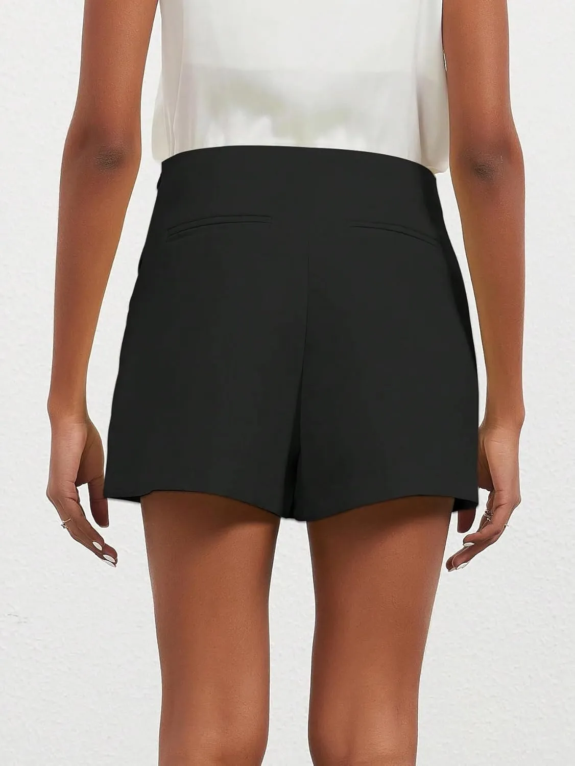 Casual Solid Color Asymmetric Skort Pocket Shorts for Women
