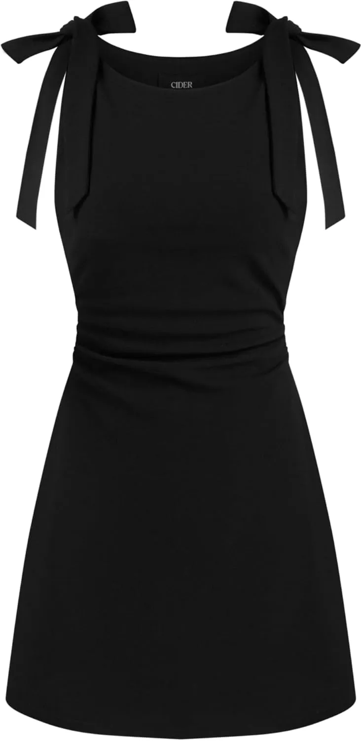 CIDER Mini Dress Bodycon Sexy Square Neck Bowknot Sleeveless High Waist Party Cocktail Elegant Dresses for Women