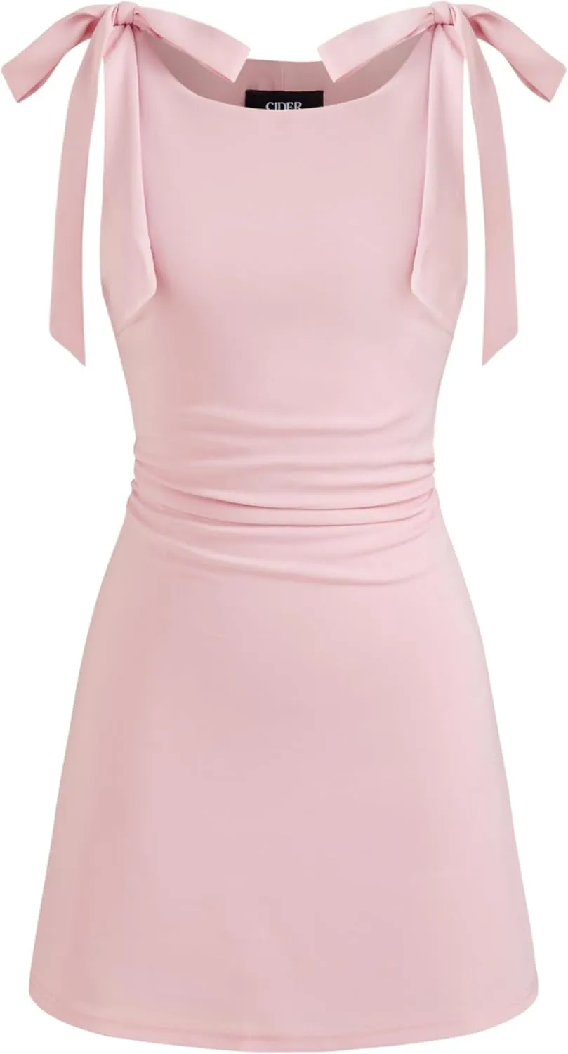 CIDER Mini Dress Bodycon Sexy Square Neck Bowknot Sleeveless High Waist Party Cocktail Elegant Dresses for Women