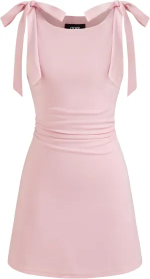 CIDER Mini Dress Bodycon Sexy Square Neck Bowknot Sleeveless High Waist Party Cocktail Elegant Dresses for Women