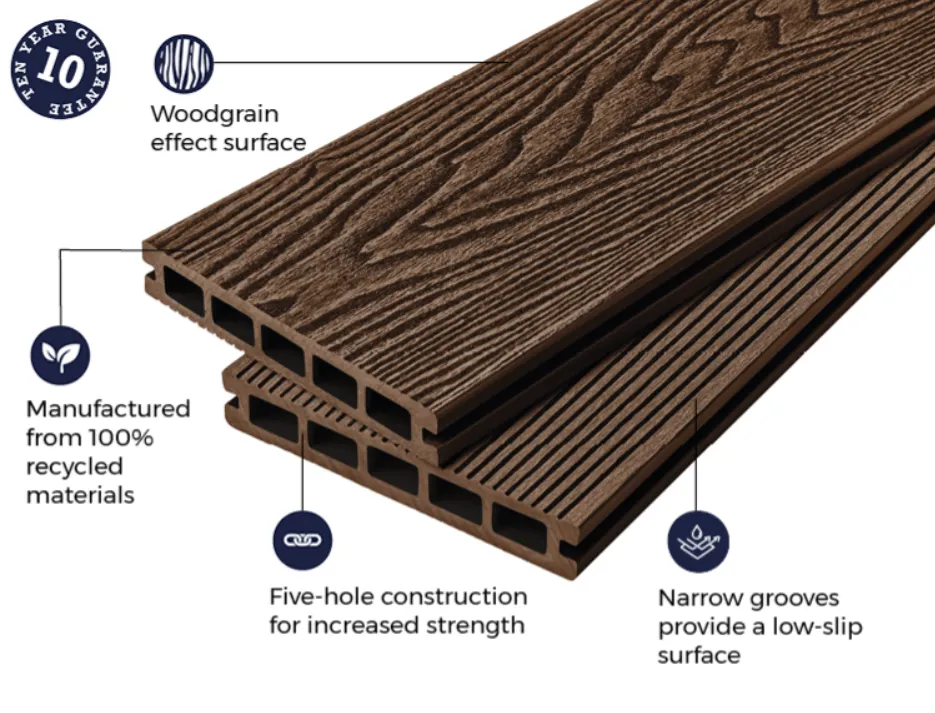 Cladco Woodgrain Effect Reversible Composite Decking Board - Coffee (4m)