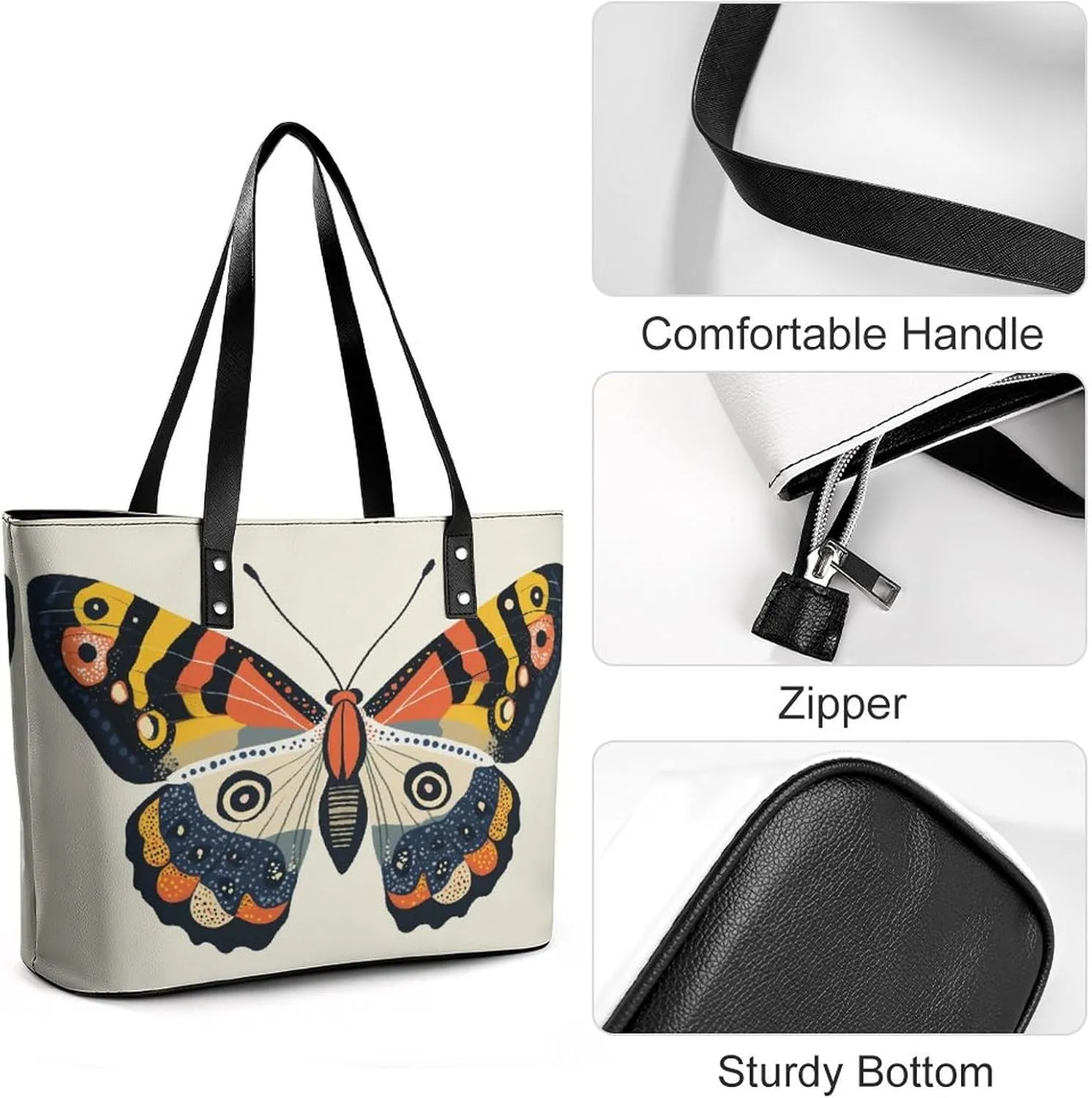 Colorful Butterfly Women Soft Leather Handbags Tote Purses Shoulder Bucket Bags