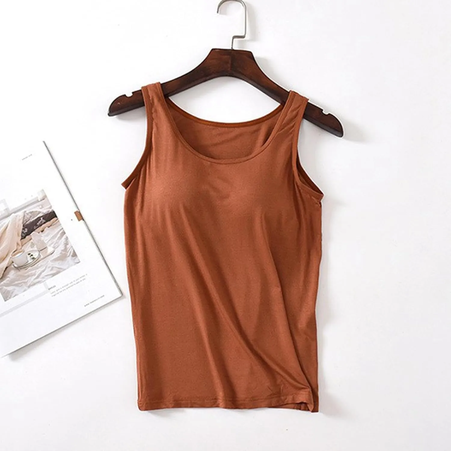 cooki Tank Top with Built in Bra for Women Summer Casual Cotton Padded No Underwire Push up Shelf Bras Workout Camisole