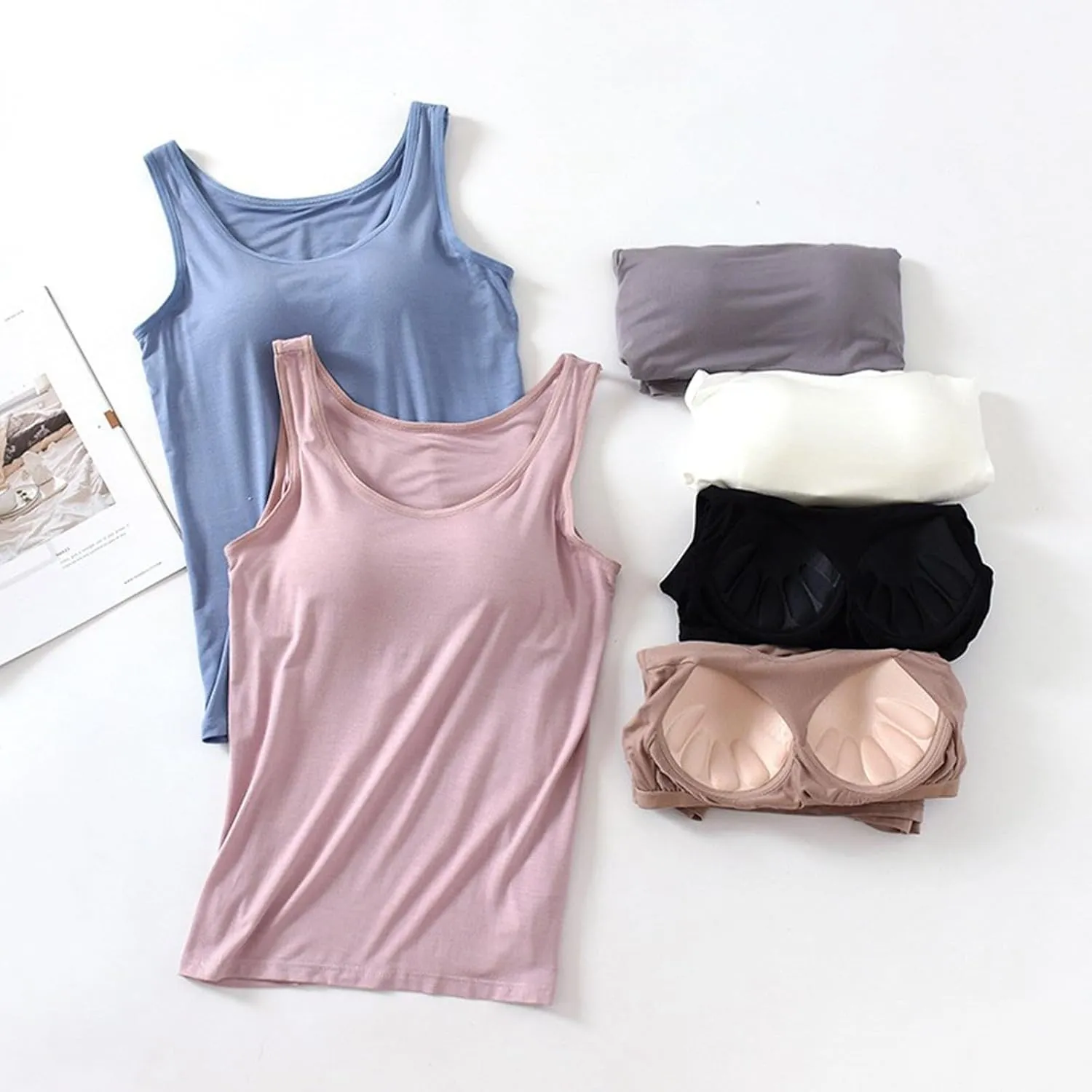 cooki Tank Top with Built in Bra for Women Summer Casual Cotton Padded No Underwire Push up Shelf Bras Workout Camisole