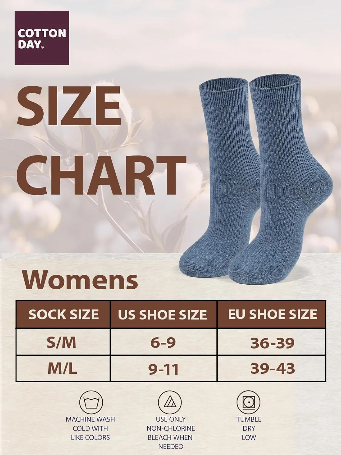 COTTON DAY Women's Combed Cotton Colored Fine Ribbed Trouser Dress Socks Beige Denim Blue Mauve 3 Pack