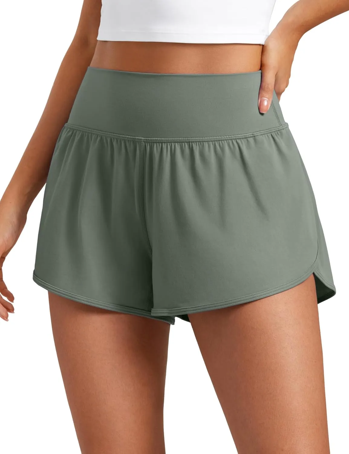 CRZ YOGA Butterluxe-Light High Waisted Dolphin Shorts for Women 2.5" Soft Split for Casual Lounge Athletic Yoga with Liner