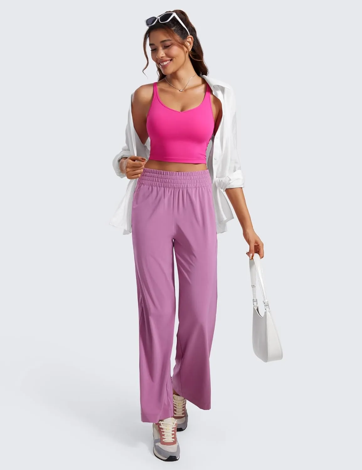 CRZ YOGA Butterluxe-Light Womens V Neck Longline Sports Bra - Spaghetti Straps Workout Crop Top Padded Yoga Cami