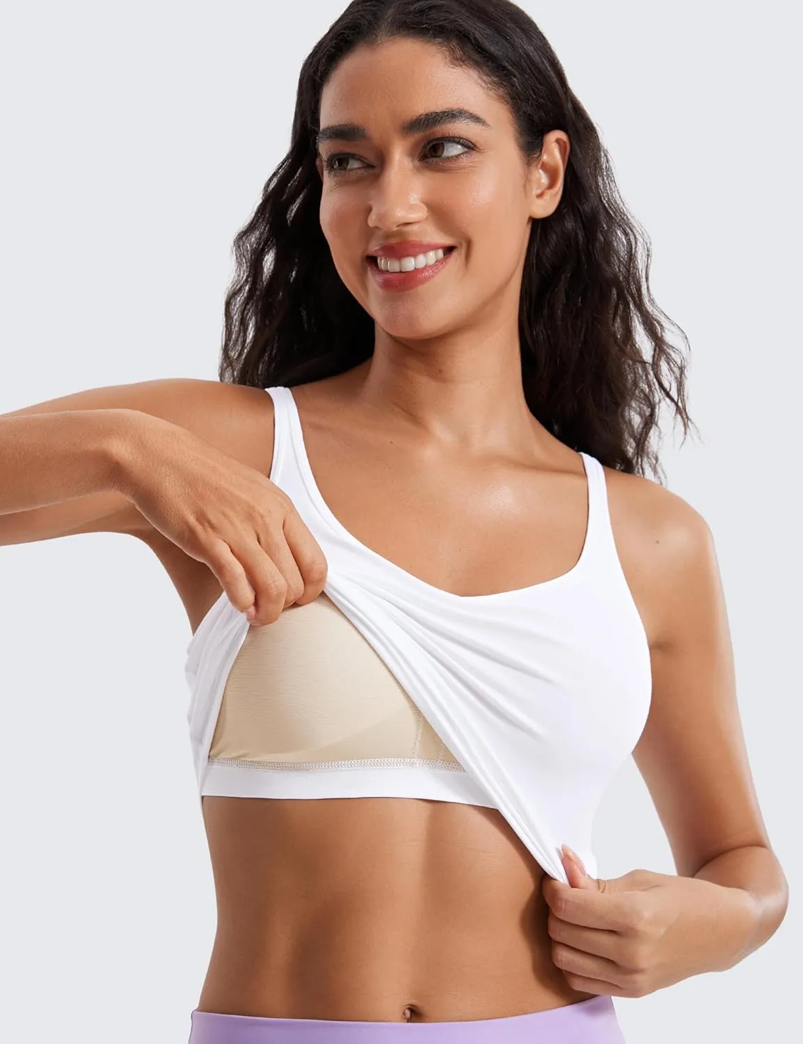 CRZ YOGA Butterluxe-Light Womens V Neck Longline Sports Bra - Spaghetti Straps Workout Crop Top Padded Yoga Cami