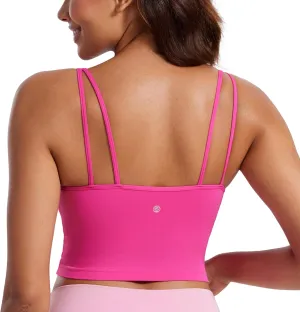 CRZ YOGA Butterluxe-Light Womens V Neck Longline Sports Bra - Spaghetti Straps Workout Crop Top Padded Yoga Cami