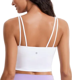 CRZ YOGA Butterluxe-Light Womens V Neck Longline Sports Bra - Spaghetti Straps Workout Crop Top Padded Yoga Cami