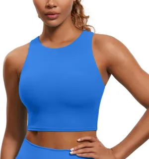 CRZ YOGA Butterluxe Racerback Longline Sports Bras for Women - High Neck Padded Crop Workout Tank Top with Built in Pads