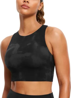 CRZ YOGA Butterluxe Racerback Longline Sports Bras for Women - High Neck Padded Crop Workout Tank Top with Built in Pads
