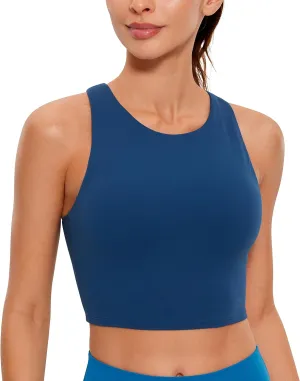 CRZ YOGA Butterluxe Racerback Longline Sports Bras for Women - High Neck Padded Crop Workout Tank Top with Built in Pads
