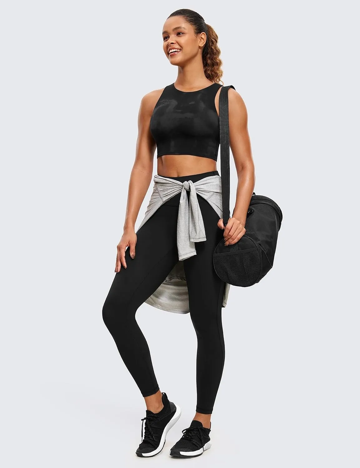 CRZ YOGA Butterluxe Racerback Longline Sports Bras for Women - High Neck Padded Crop Workout Tank Top with Built in Pads