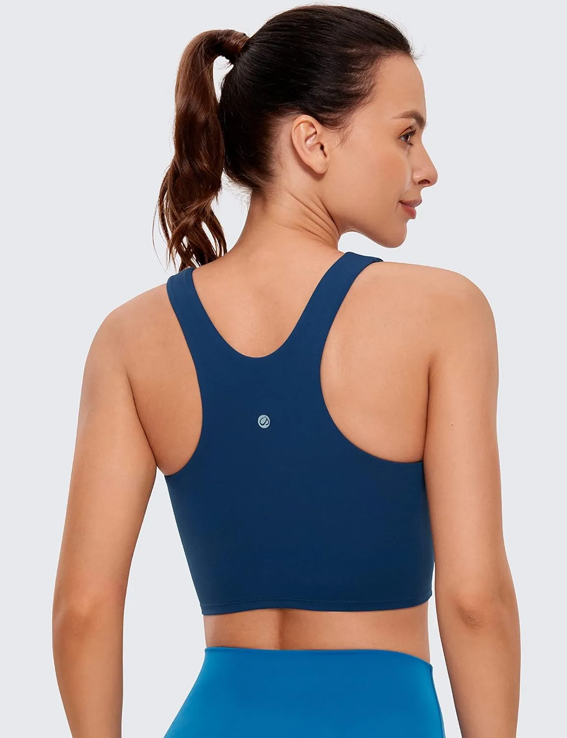 CRZ YOGA Butterluxe Racerback Longline Sports Bras for Women - High Neck Padded Crop Workout Tank Top with Built in Pads