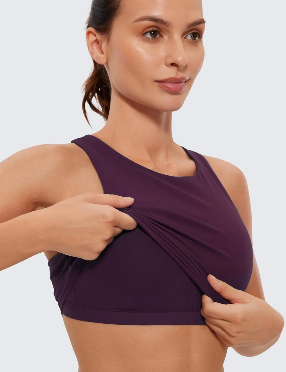 CRZ YOGA Butterluxe Racerback Longline Sports Bras for Women - High Neck Padded Crop Workout Tank Top with Built in Pads